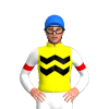 YELLOW, BLACK TWO ZIGZAG CHEVRON, WHITE SLEEVES, RED ARMBAND, Blue cap