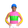 HOT PINK, LIME GREEN BAND, HOT PINK SLEEVES, YELLOW STRIPES, Blue cap