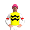 YELLOW, BLACK TWO ZIGZAG CHEVRON, WHITE SLEEVES, RED ARMBAND, Pink cap