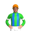 LIME GREEN,BLUE STRIPES,LIME GREEN SLEEVES,WHITE ARMBANDS, Orange cap