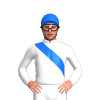 WHITE, BLUE RIGHT SASH, Blue cap