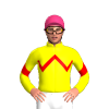 YELLOW, RED ZIGZAG CHEVRON, YELLOW SLEEVES, RED CHEVRON, Pink cap