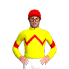 YELLOW, RED ZIGZAG CHEVRON, YELLOW SLEEVES, RED CHEVRON, Red cap