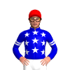 MEDIUM BLUE, WHITE STARS, MEDIUM BLUE SLEEVES, WHITE DOUBLE ARMBANDS, Red cap