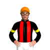 BLACK, RED STRIPES ,BLACK SLEEVES,YELLOW ARM BAND, Orange cap