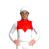 RED, WHITE HALF, RED DIAMOND BAND, WHITE SLEEVES, White cap