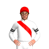 WHITE,RED RIGHT SASH, DOUBLE ARMBAND, Red cap