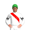 WHITE,RED RIGHT SASH, DOUBLE ARMBAND, Green cap