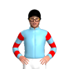 SKY BLUE, RED HOOPS SLEEVES, Black cap