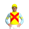 YELLOW, RED CROSSED SASHES, LIGHT BLUE SLEEVES, YELLOW DOUBLE ARMBAND, Yellow cap