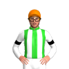 LIME GREEN, WHITE STRIPES,SLEEVES,BLACK ARMBANDS, Orange cap
