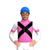 HOT PINK, BLACK CROSSED SASHES , WHITE SLEEVES, HOT PINK ARMBANDS, Blue cap