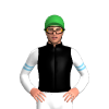 BLACK,WHITE FIVE STARS, WHITE SLEEVES,SKY BLUE DOUBLE ARMBANDS, Green cap