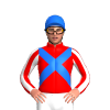 RED,BLUE CROSSED SASH,RED SLEEVES,WHITE STRIPES, Blue cap