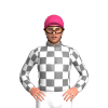 GREY, WHITE CHECKS,CHECKED SLEEVES, Pink cap