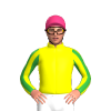 YELLOW, GREEN SIX CIRCLES, STRIPED SLEEVES, Pink cap