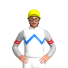 WHITE, BLUE ZIGZAG CHEVRON, SILVER SLEEVES, RED DOUBLE ARMBANDS, Yellow cap