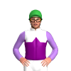 WHITE, PURPLE HALVES, PURPLE DIAMOND BAND, LAVENDER SLEEVES, Green cap