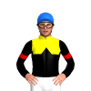 YELLOW, BLACK HALVED, BLACK DIAMOND BAND, BLACK SLEEVES, RED ARMBANDS, Blue cap